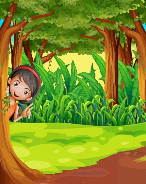 Young Girl Hiding At The Forest Diamond Painting