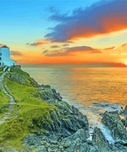 Anglesea Llanddwyn Lighthouse At Sunset Diamond Painting