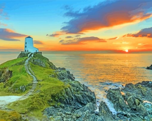 Anglesea Llanddwyn Lighthouse At Sunset Diamond Painting