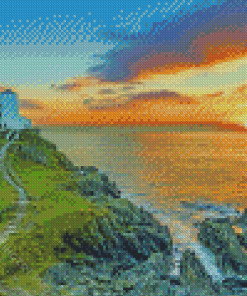 Anglesea Llanddwyn Lighthouse At Sunset Diamond Painting