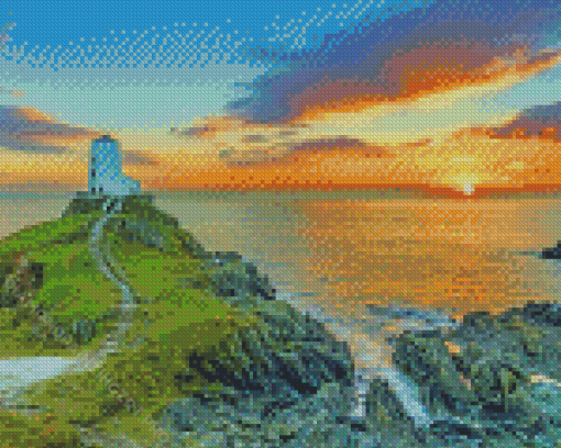 Anglesea Llanddwyn Lighthouse At Sunset Diamond Painting