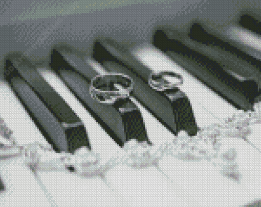 Black And White Wedding Rings On Piano Diamond Painting