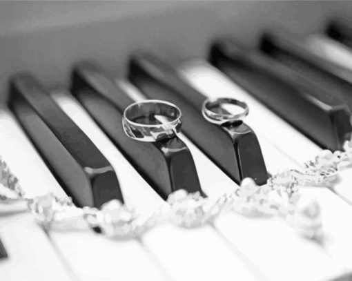 Black And White Wedding Rings On Piano Diamond Painting