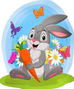 Cartoon Rabbit With Flowers And Carrot Diamond Painting