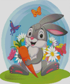 Cartoon Rabbit With Flowers And Carrot Diamond Painting