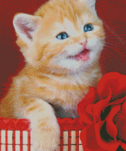 Cat And Rose Diamond Painting