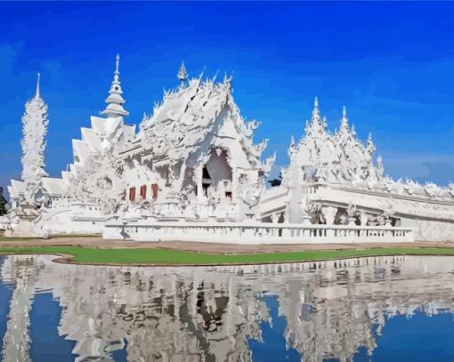 Chiang Rai White Temple Water Reflection Diamond Painting