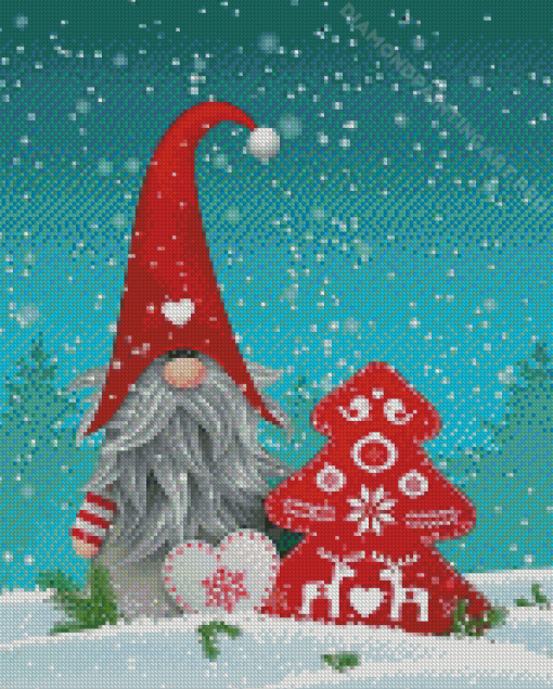 Christmas Gnome With Tree Diamond Painting