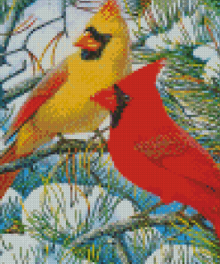 Winter Red And Yellow Cardinal Diamond Painting