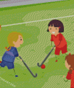 Field Hockey Cartoon Players Diamond Painting