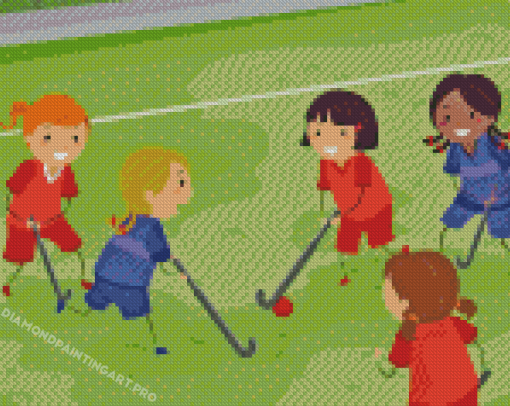 Field Hockey Cartoon Players Diamond Painting