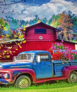 Flowers In Truck At The Farm Diamond Painting