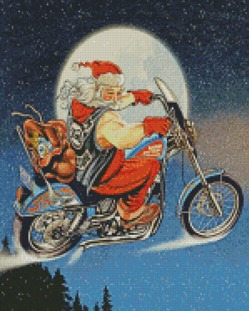 Moonlight Santa With Motorcycle Diamond Painting