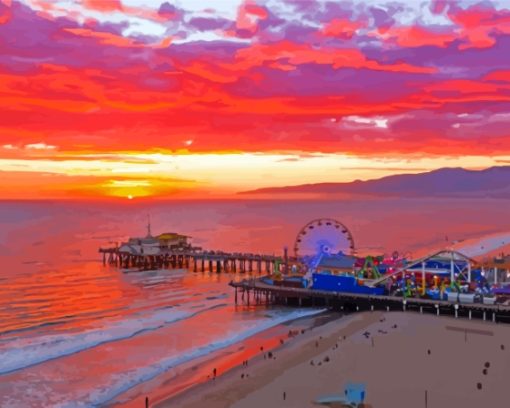 Santa Monica Beach Sunset Diamond Painting