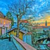 Sunset Cesky Krumlov City Diamond Painting