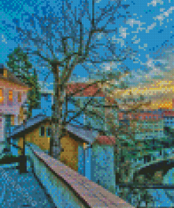 Sunset Cesky Krumlov City Diamond Painting