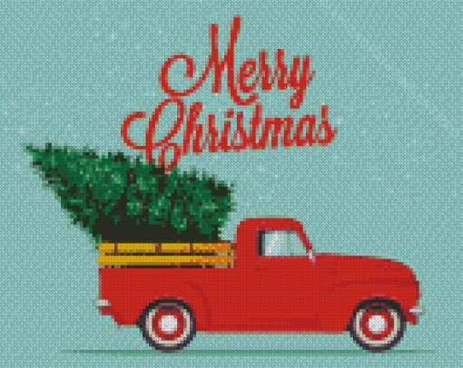 Vintage Christmas Pick Up Truck Diamond Painting