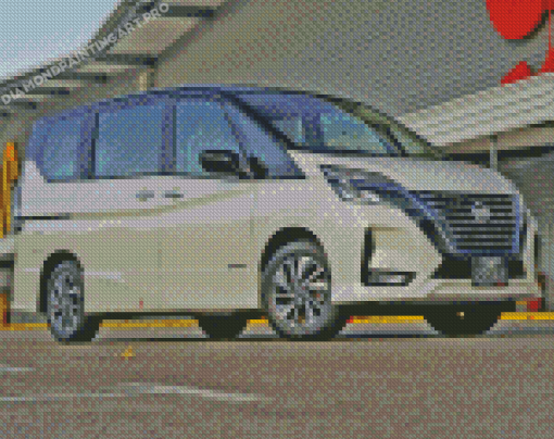 White Nissan Serena Car Diamond Painting