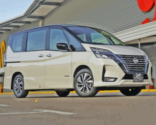 White Nissan Serena Car Diamond Painting