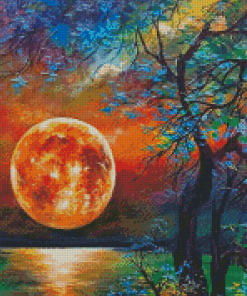 Aesthetic Orange Moon Diamond Painting