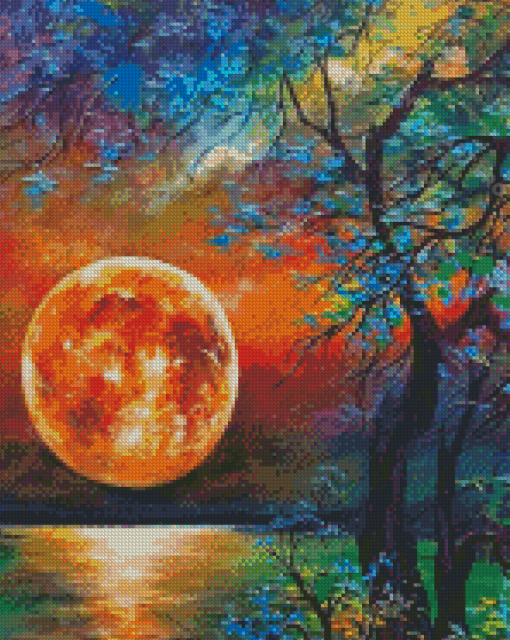 Aesthetic Orange Moon Diamond Painting