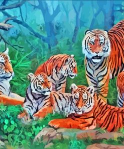 Aesthetic Tigers Family Diamond Painting