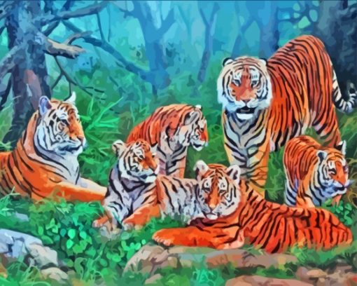 Aesthetic Tigers Family Diamond Painting