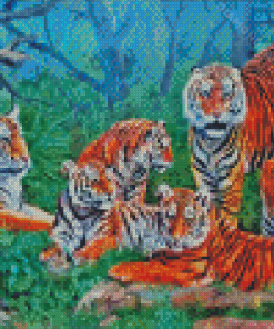 Aesthetic Tigers Family Diamond Painting