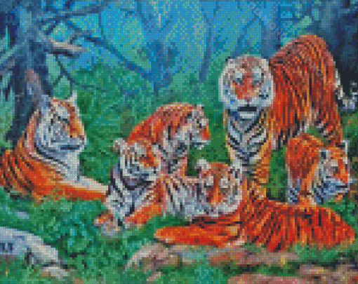 Aesthetic Tigers Family Diamond Painting