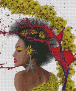 Africa Woman And Yellow Daisies Diamond Painting