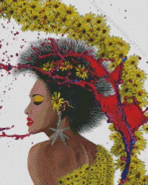 Africa Woman And Yellow Daisies Diamond Painting