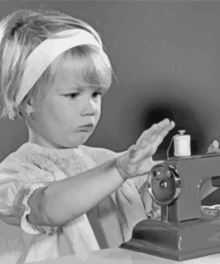 Black And White Little Girl Sewing Diamond Painting