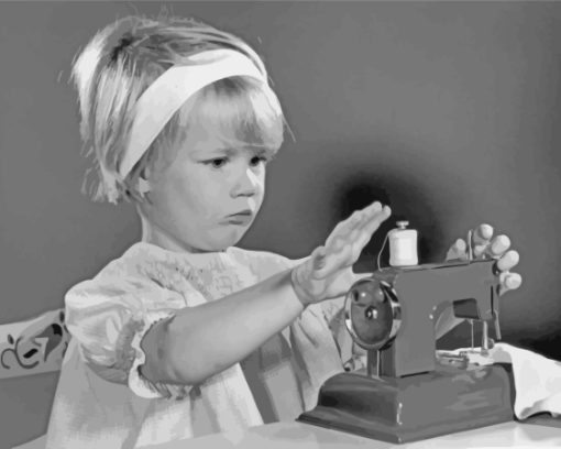 Black And White Little Girl Sewing Diamond Painting