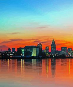 Cleveland Skyline At Sunset Diamond Painting