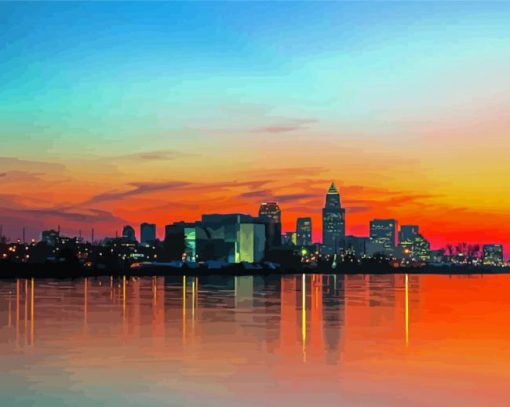 Cleveland Skyline At Sunset Diamond Painting