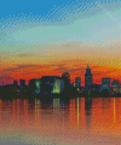 Cleveland Skyline At Sunset Diamond Painting