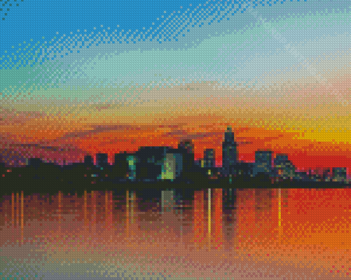 Cleveland Skyline At Sunset Diamond Painting