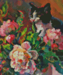 Cat And Flower Vase Diamond Painting