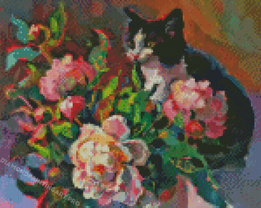 Cat And Flower Vase Diamond Painting