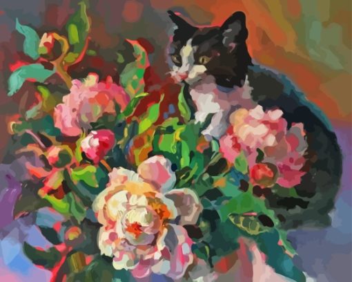 Cat And Flower Vase Diamond Painting