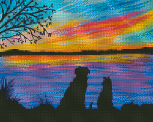 Dog And Cat Silhouette Diamond Painting