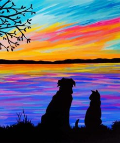 Dog And Cat Silhouette Diamond Painting