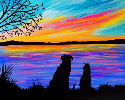 Dog And Cat Silhouette Diamond Painting