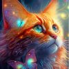 Golden Cat And Butterfly Diamond Painting