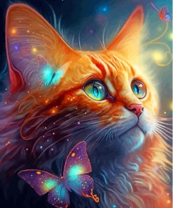 Golden Cat And Butterfly Diamond Painting