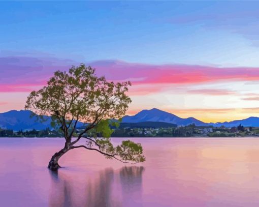 Lake Wanaka Pink Clouds View Diamond Painting