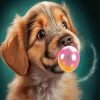 Puppy And Pink Bubble Diamond Painting