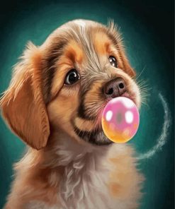 Puppy And Pink Bubble Diamond Painting