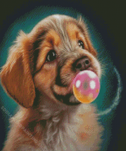 Puppy And Pink Bubble Diamond Painting