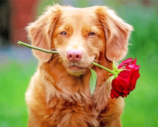 Puppy With Rose Diamond Painting